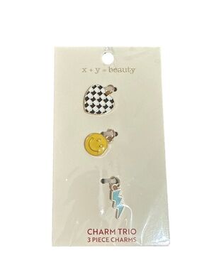 Yellow Smiley & Checkered Heart Charm Trio